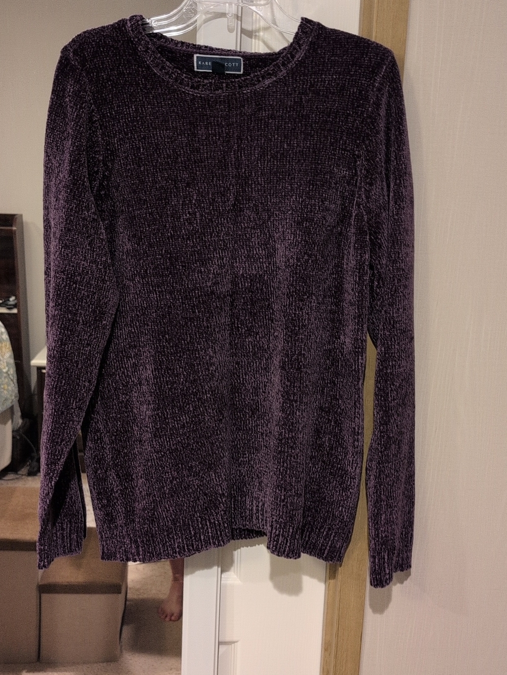 Karen Scott Plush Chenille Crewneck Sweater - Plum